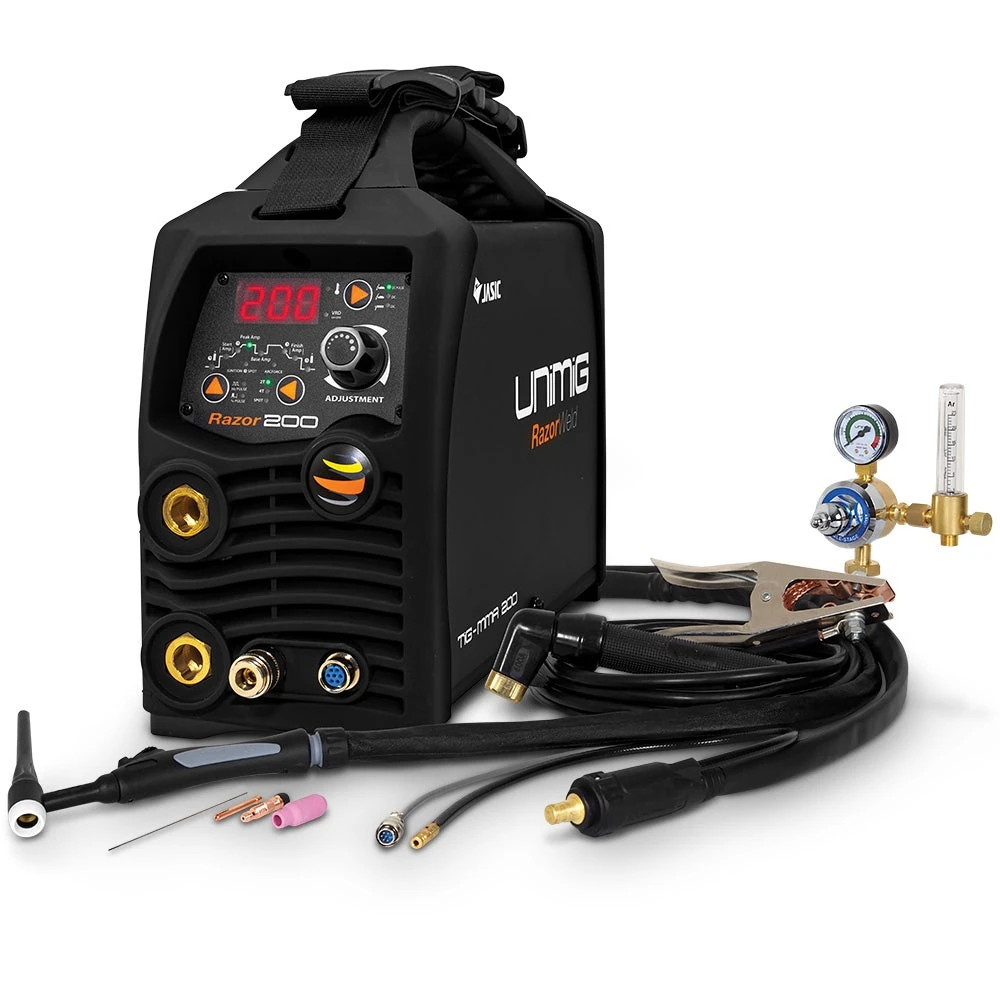 UNIMIG Razorweld 200A Arc/Tig DC Inverter Welder W. Leads Torch Bag KUMJRRW200DC 1 UNIMIG Razorweld 200A Arc/Tig DC Inverter Welder W. Leads Torch Bag KUMJRRW200DC
